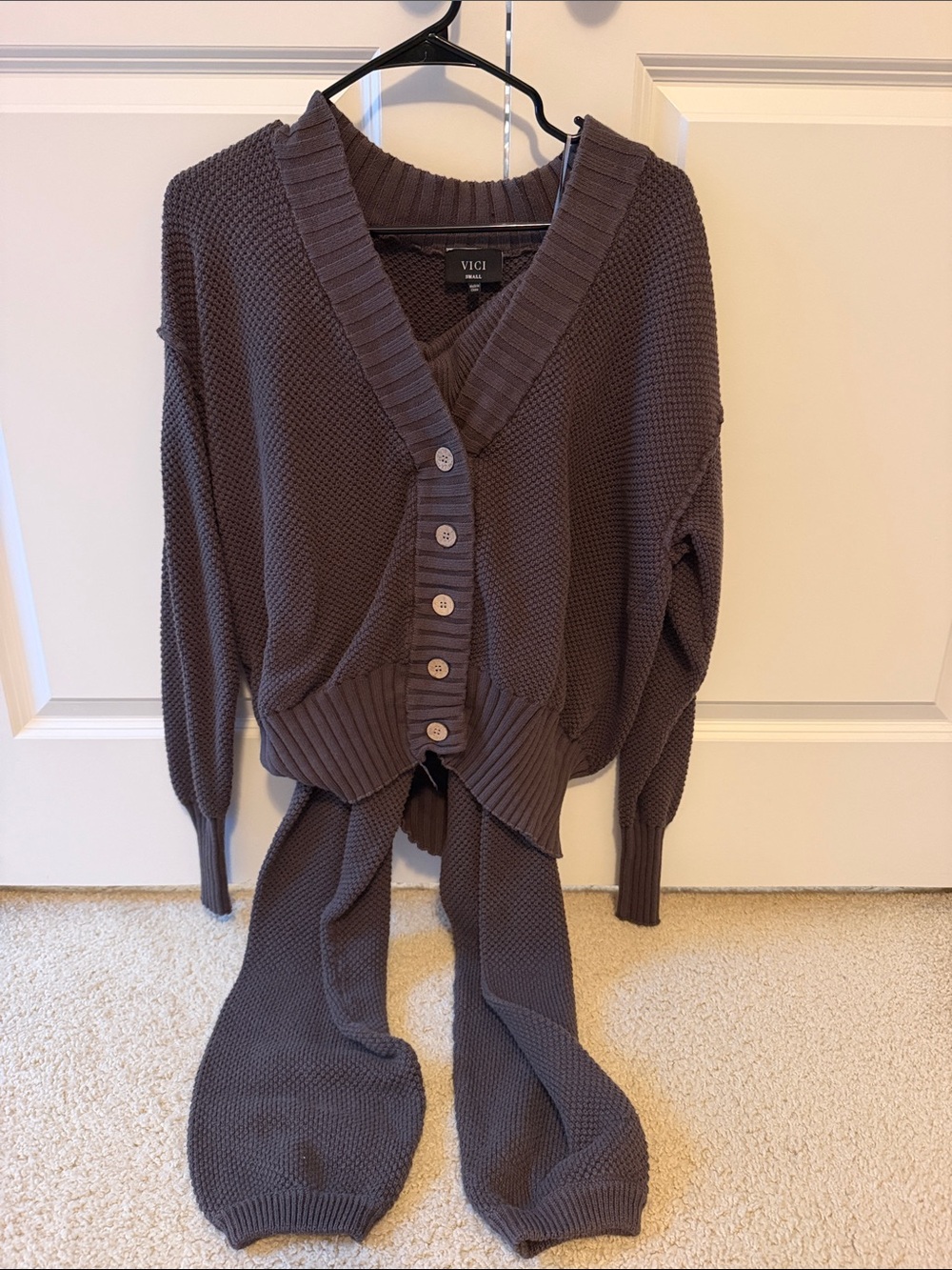 VICI Women's Dark Chocolate Brown Button-Front Knit Lounge SET!